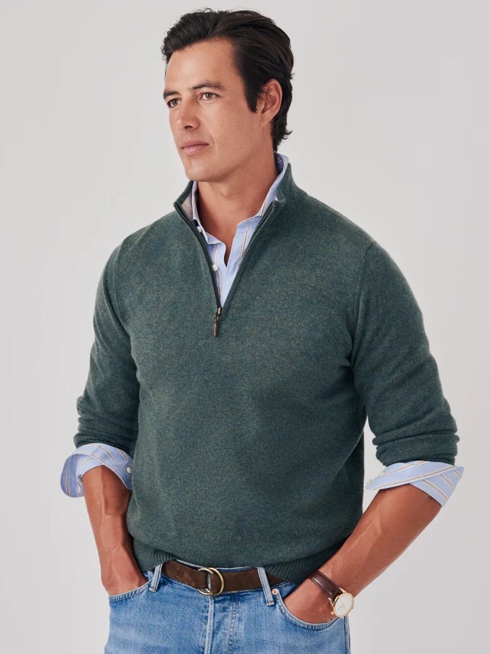 J. McLaughlin NWOT Henry Cashmere 1/4 Zip Sweater Deep Forest Green Men’s M NEW